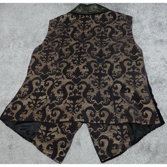 Coldwater Creek Patched Chenille Vest Women's Large Brown Sleeveless Collared - Picture 6 of 9